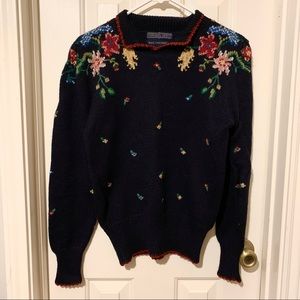 SOLD Vintage Herman Geist Hand Embroidered Floral Sweater